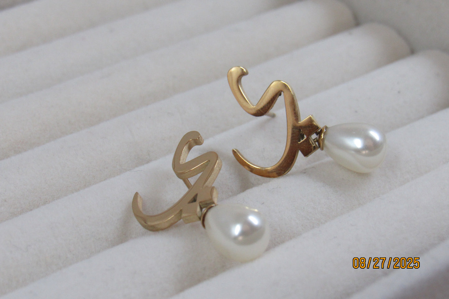 pearl letter earring